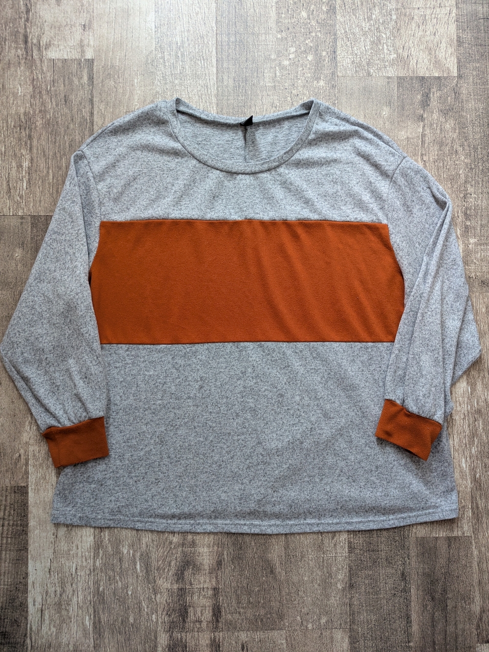 SHEIN Gray and Rust Colorblock Long Sleeve Top